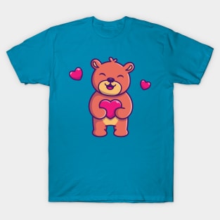 Cute Teddy Bear Holding Love Cartoon T-Shirt